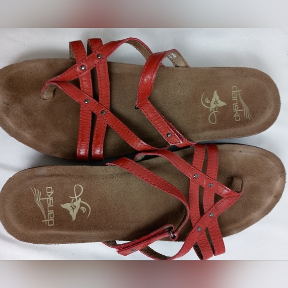 DANSKO Barbiecore Red and Brown Strappy Summer Spring Casual Sandals (#1,004) - Picture 5 of 7